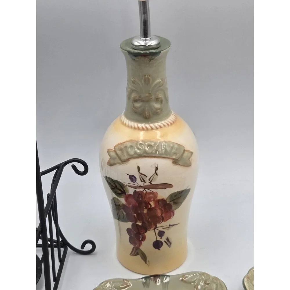 Toscana 6-pc Olive Oil Set Cruet Dipping Saucers Grapes Italy Appetizers